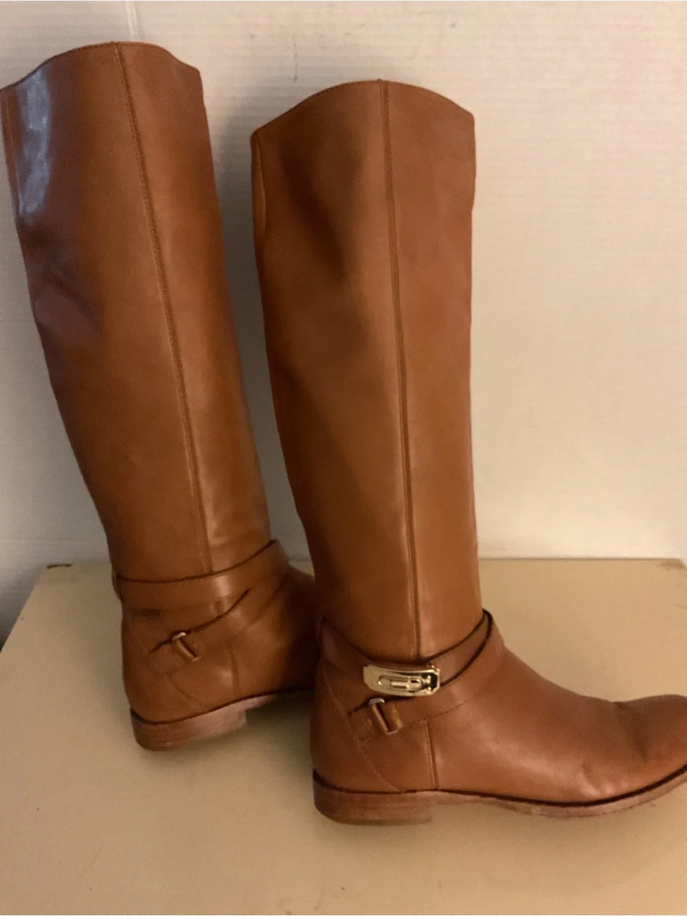 Coach women chestnut leather tall knee tall knee high riding boots US 8.5
